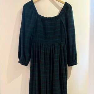 J. Crew Black Watch Plaid empire waist dress: mid calf length